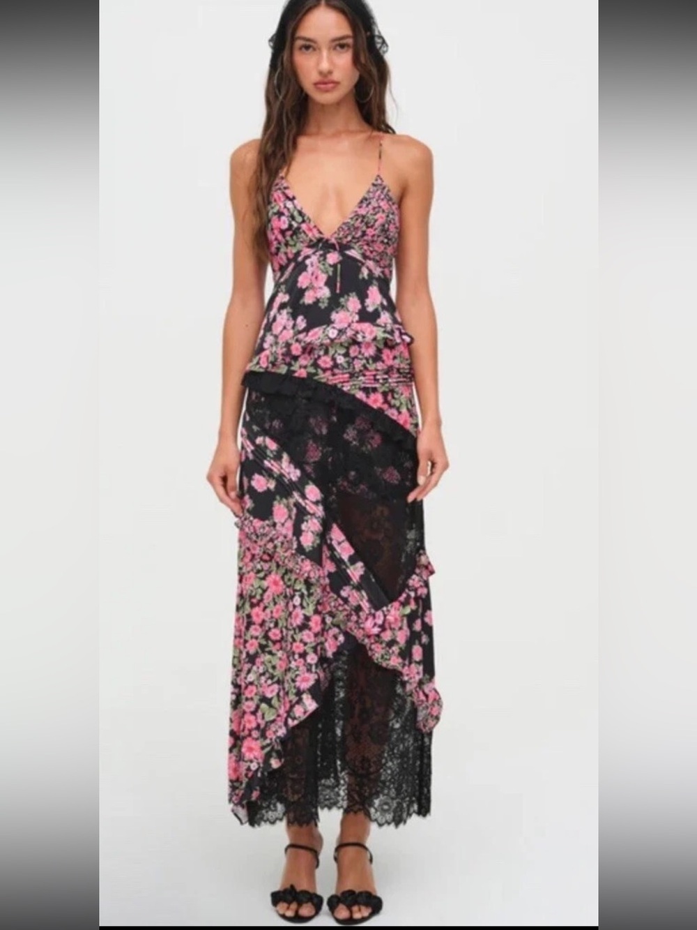 For Love & Lemons Rosalyn Patchwork Lace Maxi Dress- size Small